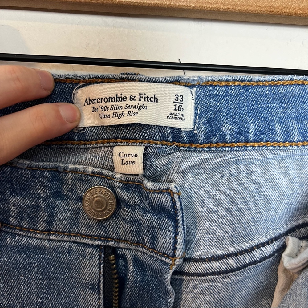 ABERCROMBIE- Curve Love Ultra High Rise 90s Slim Straight Jean Denim Blue - Picture 7 of 8